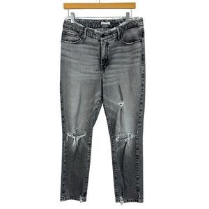 Good American Slim Straight Jeans Size 10 / 30 Gray Distressed Waist Knee
